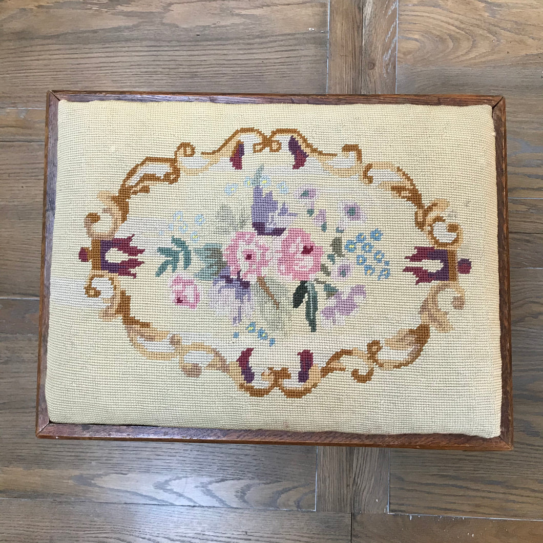 19th Century Embroidered Footstool